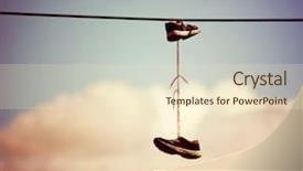  Presentation with vintage retro - Amazing PPT theme having old shoes - sneakers hanging from electrical wire backdrop and a lemonade colored foreground
