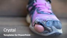  Presentation with homeless - PPT theme enhanced with old shoes with holes worn background and a gray colored foreground
