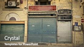  Presentation with old - Cool new PPT theme with old-shops backdrop and a violet colored foreground