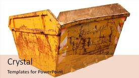  Presentation with food industry waste treatment - Beautiful PPT theme featuring old skip for construction waste backdrop and a gold colored foreground