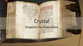  Presentation with manuscript - Slide set having calligraphy alphabet - old slavonic manuscript with notes background and a lemonade colored foreground