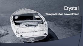  Presentation with old fishing boat - Slide deck featuring old small wooden fishing boat background and a dark gray colored foreground