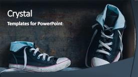  Presentation with sneakers - Amazing slide set having old sneakers on wood backdrop and a wine colored foreground