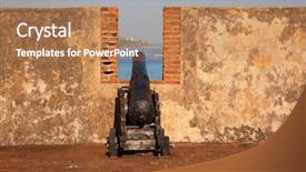  Presentation with dominican republic - Beautiful PPT theme featuring old spanish fort backdrop and a coral colored foreground