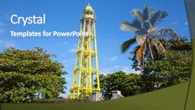  Presentation with republic dominican - Audience pleasing slide set consisting of old spanish lighthouse and fort backdrop and a teal colored foreground