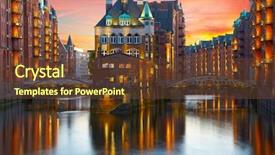  Presentation with hamburg - Audience pleasing slide deck consisting of old speicherstadt in hamburg illuminated backdrop and a tawny brown colored foreground