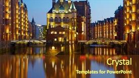  Presentation with hamburg - PPT theme having old speicherstadt in hamburg illuminated background and a tawny brown colored foreground