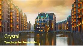  Presentation with hamburg - Beautiful slide deck featuring old speicherstadt in hamburg illuminated backdrop and a tawny brown colored foreground