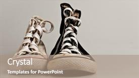  Presentation with children sport - Audience pleasing presentation design consisting of old sport shoes belonging backdrop and a coral colored foreground