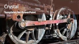  Presentation with steam train - PPT theme having old steam locomotive wheels close background and a tawny brown colored foreground