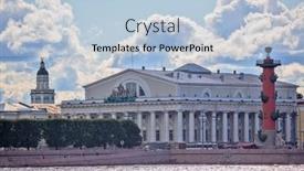  Presentation with stock exchange - Amazing PPT theme having old-stock-exchange-and-rostral backdrop and a light blue colored foreground