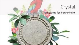  Presentation with green leaf - Slide deck featuring old-stone-ara-macao-parrot background and a sky blue colored foreground