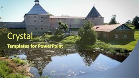  Presentation with pond - PPT theme enhanced with old-stone-fortress-near background and a tawny brown colored foreground
