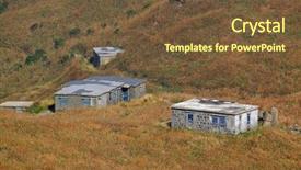  Presentation with old house - PPT theme consisting of old stone house with grass on the mountain background and a tawny brown colored foreground