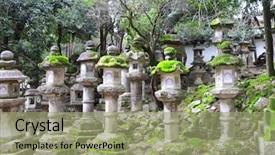  Presentation with unesco - Slide set with old stone japanese lanterns background and a mint green colored foreground