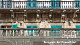  Presentation with windows - Audience pleasing presentation design consisting of old stones wall with door and windows in sunset light backdrop and a gray colored foreground
