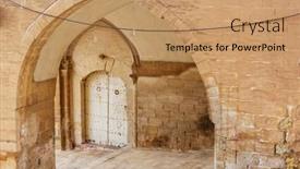  Presentation with city street - Slide set featuring old-street-in-historical-city background and a coral colored foreground