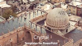  Presentation with city street - Beautiful presentation design featuring old-street-in-historical-city backdrop and a violet colored foreground