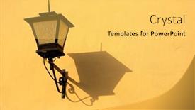  Presentation with wall street - Presentation theme enhanced with old street lamp with shade on background wall building background and a yellow colored foreground