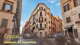  Presentation with old soho street - Slide deck with old-streets-of-rome-italy background and a violet colored foreground