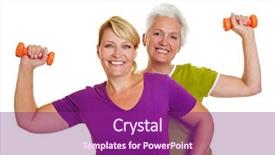  Presentation with women making - Amazing PPT theme having old strong - happy senior women making fitness backdrop and a violet colored foreground