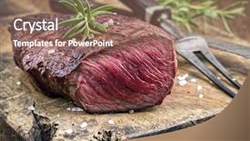  Presentation with grilled - Audience pleasing PPT theme consisting of old style food - grilled steak backdrop and a coral colored foreground