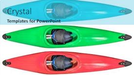  Presentation with kayak - Colorful PPT theme enhanced with old-style-plastic-whitewater-kayak backdrop and a cyan colored foreground