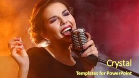  Presentation with stage - Slides featuring old style stage - elegant woman singing in colourful background and a tawny brown colored foreground