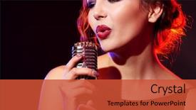  Presentation with dark - Beautiful slides featuring old style stage - portrait of beautiful singing woman backdrop and a red colored foreground