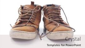  Presentation with leather shoes - Slides having old-suede-leather-travel-vintage background and a mint green colored foreground