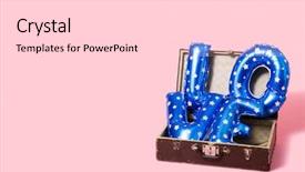  Presentation with balloons blue - Slide deck consisting of some blue letter-shaped balloons background and a light gray colored foreground