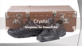  Presentation with old men - Audience pleasing slides consisting of old suitcase and men's shoes on white background backdrop and a violet colored foreground