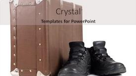  Presentation with old men - Cool new PPT theme with old suitcase and men's shoes on white background backdrop and a mint green colored foreground