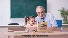  Presentation with teacher - Audience pleasing PPT layouts consisting of old-teacher-and-schoolgirl backdrop and a coral colored foreground