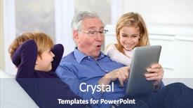  Presentation with tab - Amazing slides having old technology - grandfather with kids using electronic backdrop and a ocean colored foreground