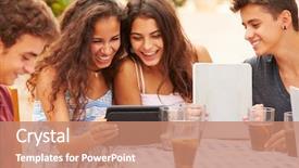  Presentation with teenage - Colorful presentation theme enhanced with old technology - teenage friends sitting at caf backdrop and a  colored foreground