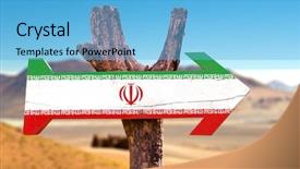  Presentation with iran flag - Slide set with old tehran - iran flag wooden sign background and a light blue colored foreground