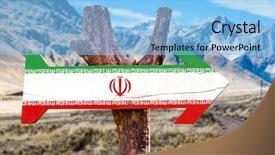  Presentation with iran flag - Presentation design with old tehran - iran flag wooden sign background and a light blue colored foreground