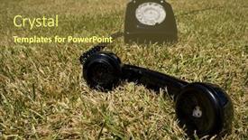  Presentation with old telephone - Cool new PPT theme with old telephone on a green grass backdrop and a tawny brown colored foreground