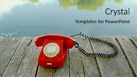  Presentation with old telephone - Presentation theme featuring old telephone on a lakeside pier background and a light blue colored foreground
