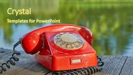  Presentation with old telephone - Slide deck with old telephone on a lakeside background and a tawny brown colored foreground
