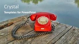  Presentation with old telephone - PPT theme consisting of old telephone on a lakeside pier background and a light blue colored foreground