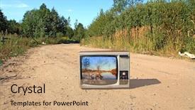  Presentation with old television set - PPT layouts featuring old television set on road background and a coral colored foreground