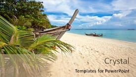  Presentation with old fishing boat - PPT theme featuring old thai boat at the beach phi phi island thailand background and a lemonade colored foreground