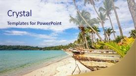  Presentation with old fishing boat - PPT theme with old thai fishing boat at the beach thailand background and a sky blue colored foreground
