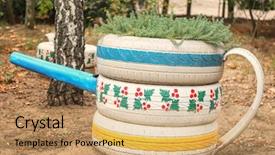  Presentation with tires - PPT theme enhanced with old tires used as flowerbed background and a  colored foreground