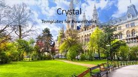  Presentation with town hall - Presentation theme consisting of old town - beautiful park near city hall background and a light blue colored foreground