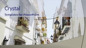  Presentation with plants - Colorful slide set enhanced with old town - streets of marbella in spain backdrop and a sky blue colored foreground