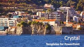  Presentation with architecture old - Presentation theme featuring old town in budva montenegro background and a ocean colored foreground