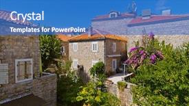  Presentation with architecture old - Colorful slide deck enhanced with old town in budva montenegro backdrop and a teal colored foreground